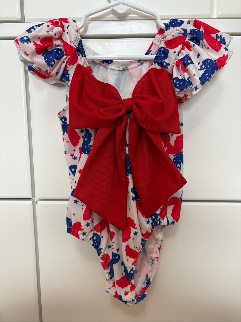 Patriotic Red & Blue Bow One-Piece Swimsuit 4th of July Summer Bathing Suit